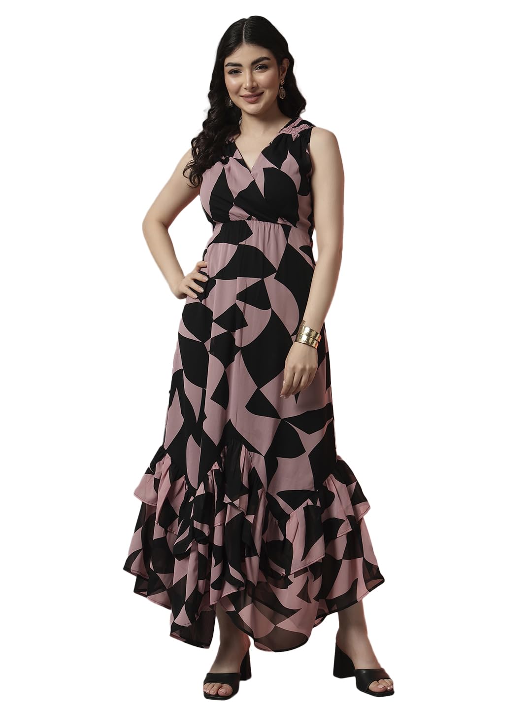 trend arrest.ed Women’s Printed Sleeveless Maxi Dress with Ruffle Hem & Lining | Flowy V-Neck Long Dress for Brunch & Evening Outings-picture-38