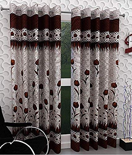 Image of Home Decor Polyester Rose Curtains for Door 7 Feet, Pack of 2, Brown (Brown, Door 7 Feet)