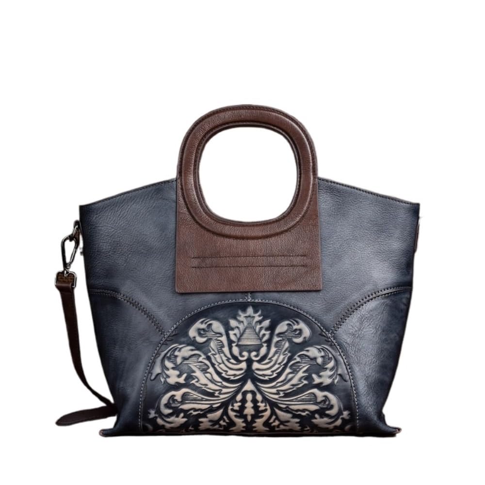 Minimalist Women's Vegetable-Tanned Leather Tote - Retro Hand-Distressed Handheld Bag, Vintage Luxury Style(Black)