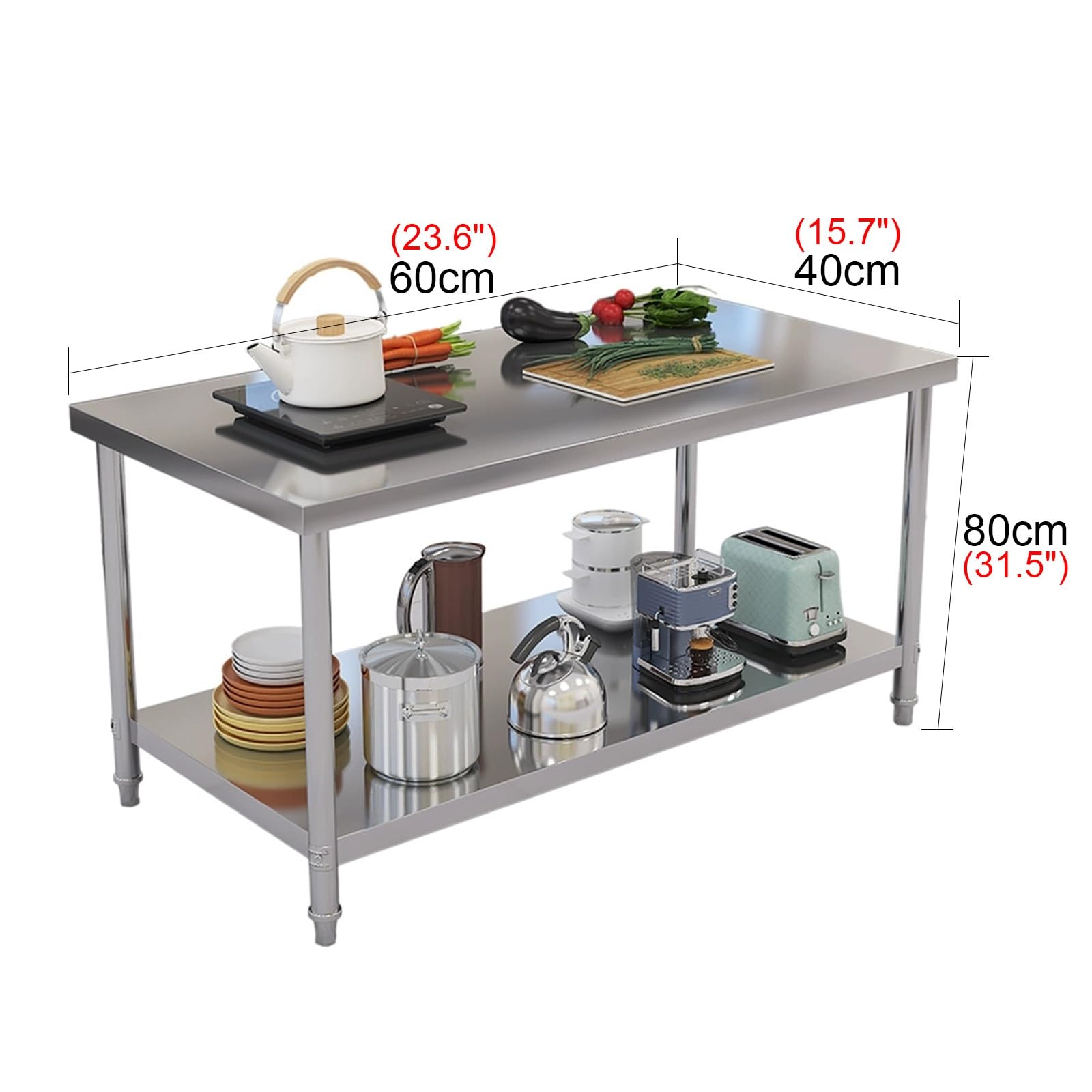 Banco de Trabajo de Dos Pisos, Mesa de preparación Comercial de Acero Inoxidable, Plato de Corte de Cocina, Mesa de Metal, Mesa de preparación Comercial Multifuncional, Estante de almacenami