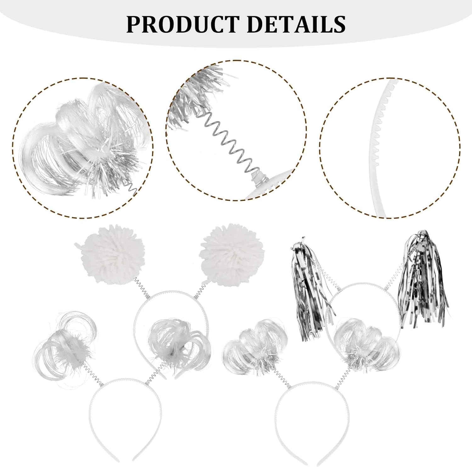 COCIDE 16Pcs Pom Pom Headbands Party Headbands Tinsel Wrapped Ponytails Headbopper Headwear for Birthday Festival - Image 7