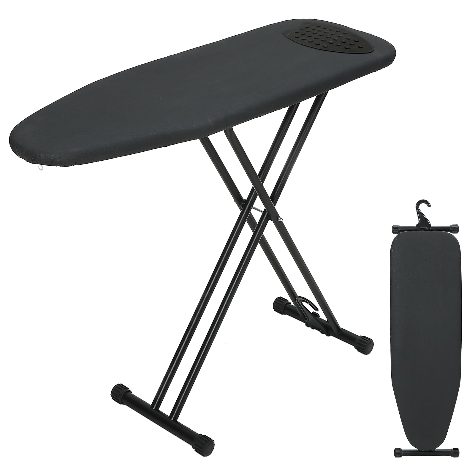 Ironing Board 43x13, RAINHOL Compact Iron Board Full Size with Thick Cover and Pad, Easy Storage with Hanger, Space Saving and Height Adjustable, Black