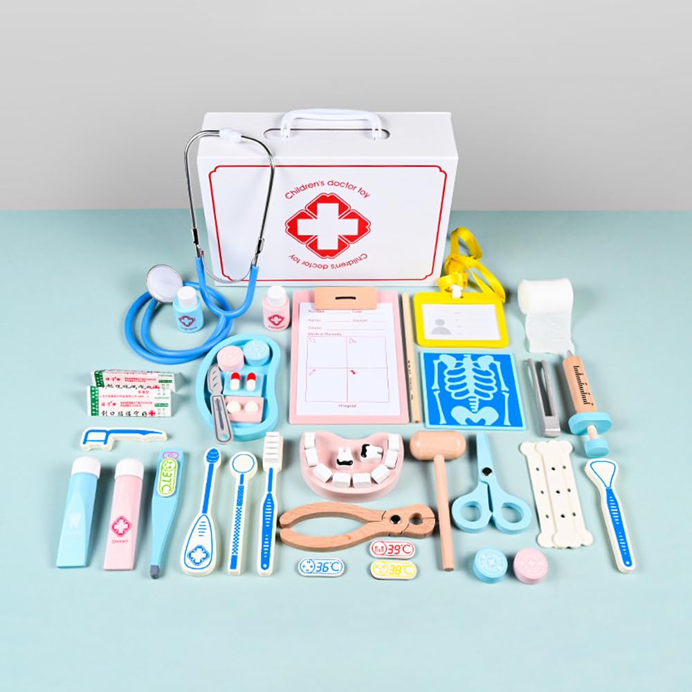 Sarini 43Pcs Doctor Role Play Game Set For Boys And Girls,Includes Stethoscopes,Badges,Bandages,Tweezers,Medical Kit Storage Box - Image 2