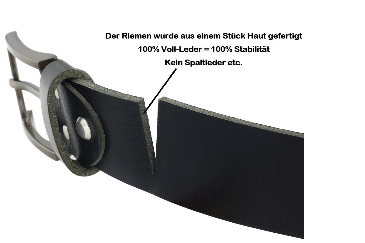 Fa.Volmer ® Pasek męski skórzany pasek ze skóry bawolej dla mężczyzn, dżinsy, prawdziwa skóra, czarny, szerokość 38 mm, możliwość skrócenia #10125