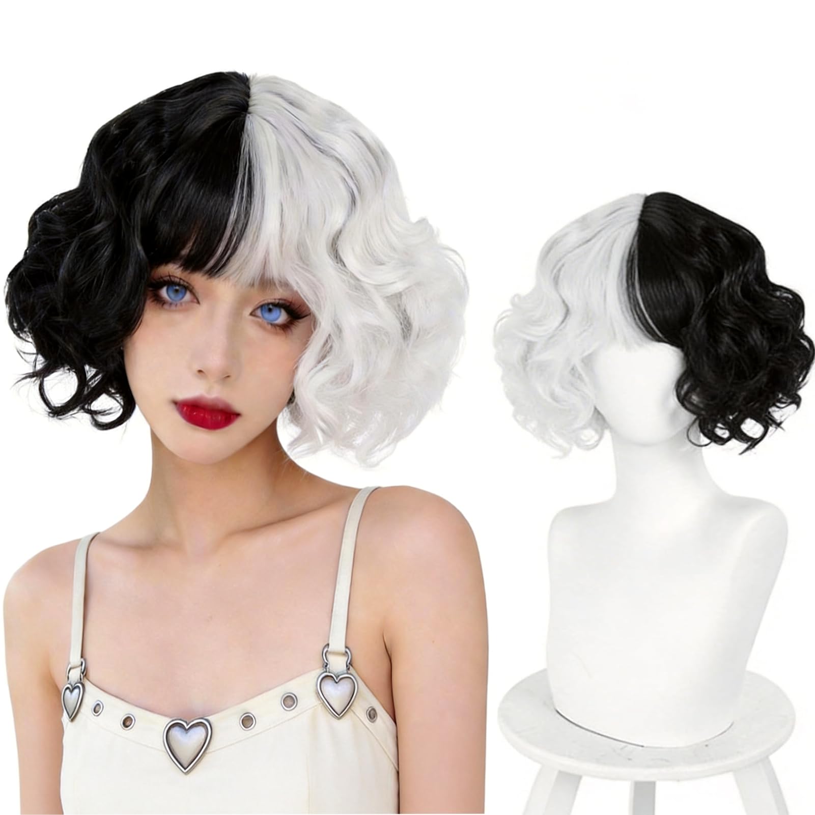 Amazon.co.jp: ウィッグ ヘア コスプレ かつら 仮装 変装 黒と白