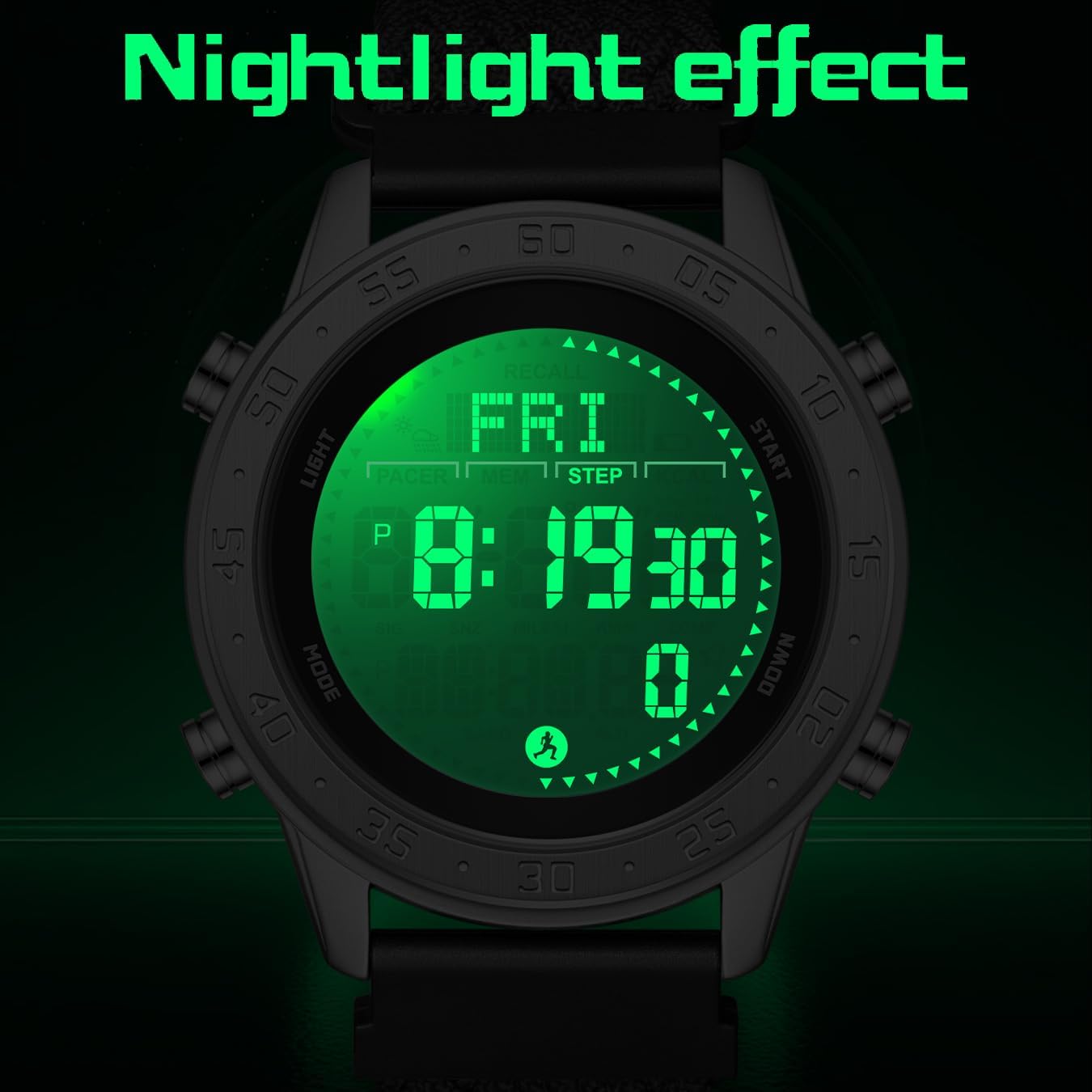 Montre militaire pour homme - Podomètre - Compteur de pas - Bracelet en nylon - Étanche - Affichage des calories - Métronome - Double temps - Chronomètre LED - Sans Bluetooth - Sans application