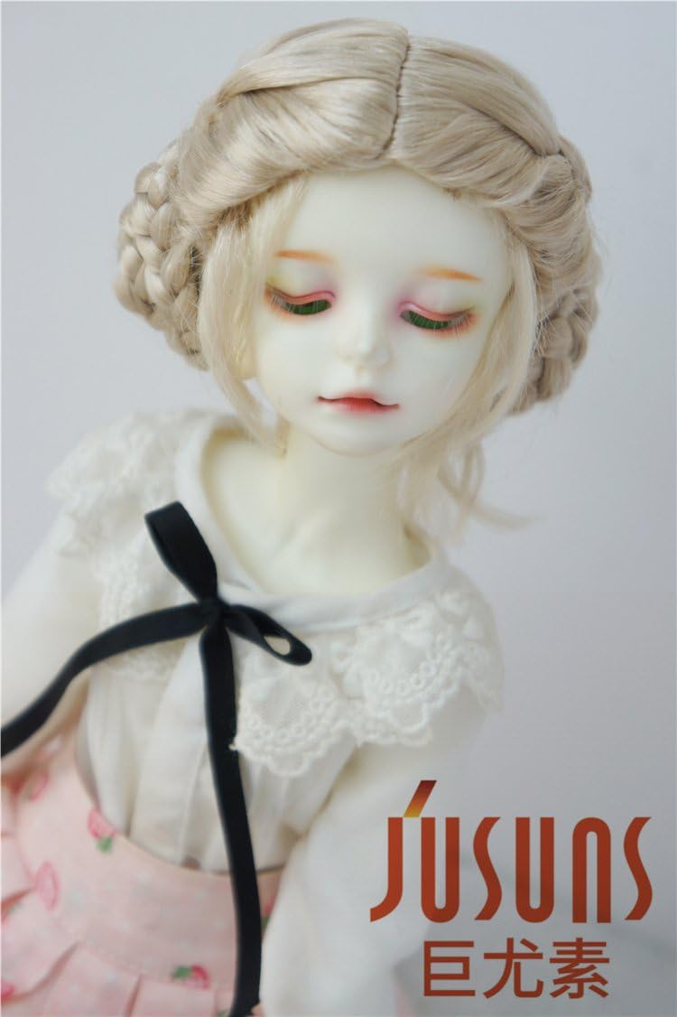 JD177 7-8inch 18-20cm Ballet BJD Wigs 1/4 MSD Lovely Braids Bowl Synthetic Mohair Doll Wigs (Blend Blond)
