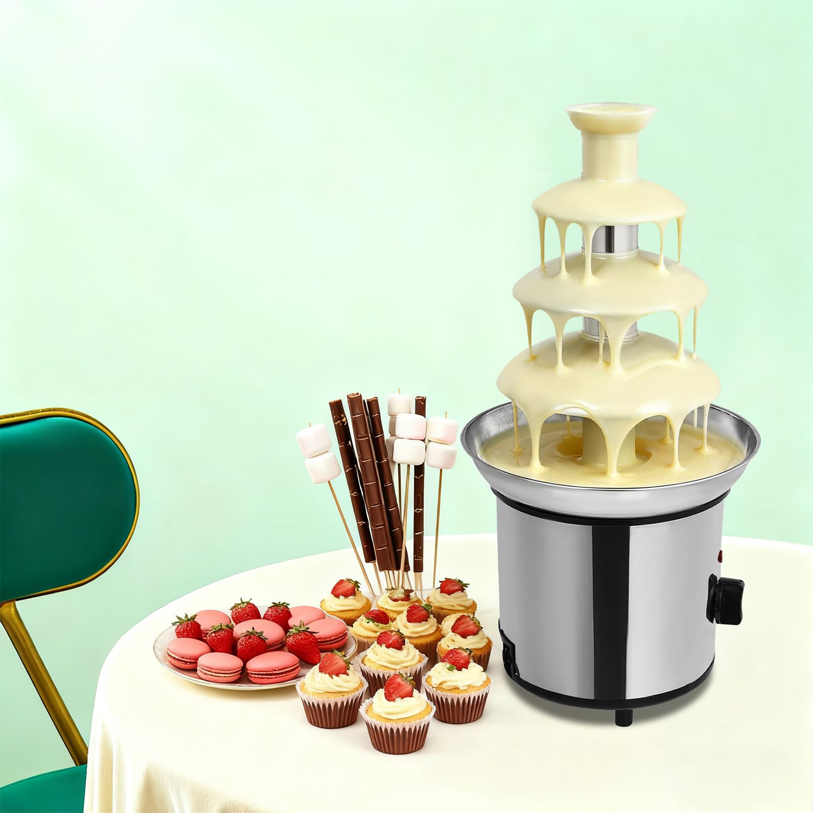 Schokobrunnen Elektrisch 170W 4-Etagen, 1.8L Kapazität Schokoladenfontäne mit Spiraldesign, Edelstahl 430 PP Material für Party Hochzeit Geburtstag, Haushalt Familie Event Catering