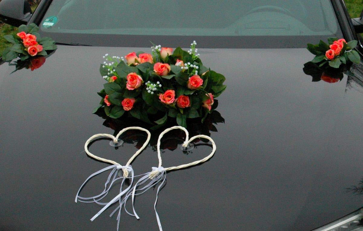Decorazione Auto Matrimoniale A Forma Di Cuore – Coppia Di Rose Ratan Per Auto Degli Sposi, Romantica, Colore Blu (Dimensioni: 45x32 Cm Ciascuno) - 3