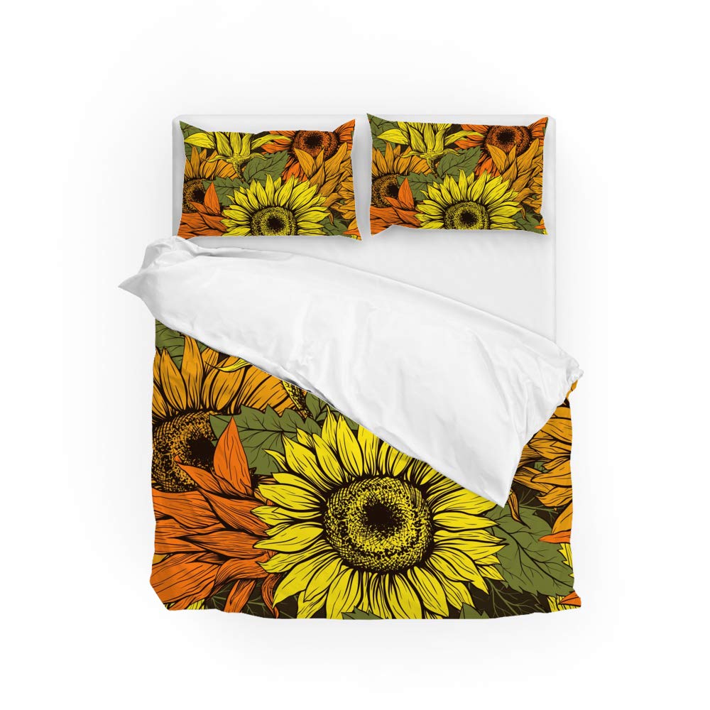 Housse de couette infroissable en polyester motif fleurs