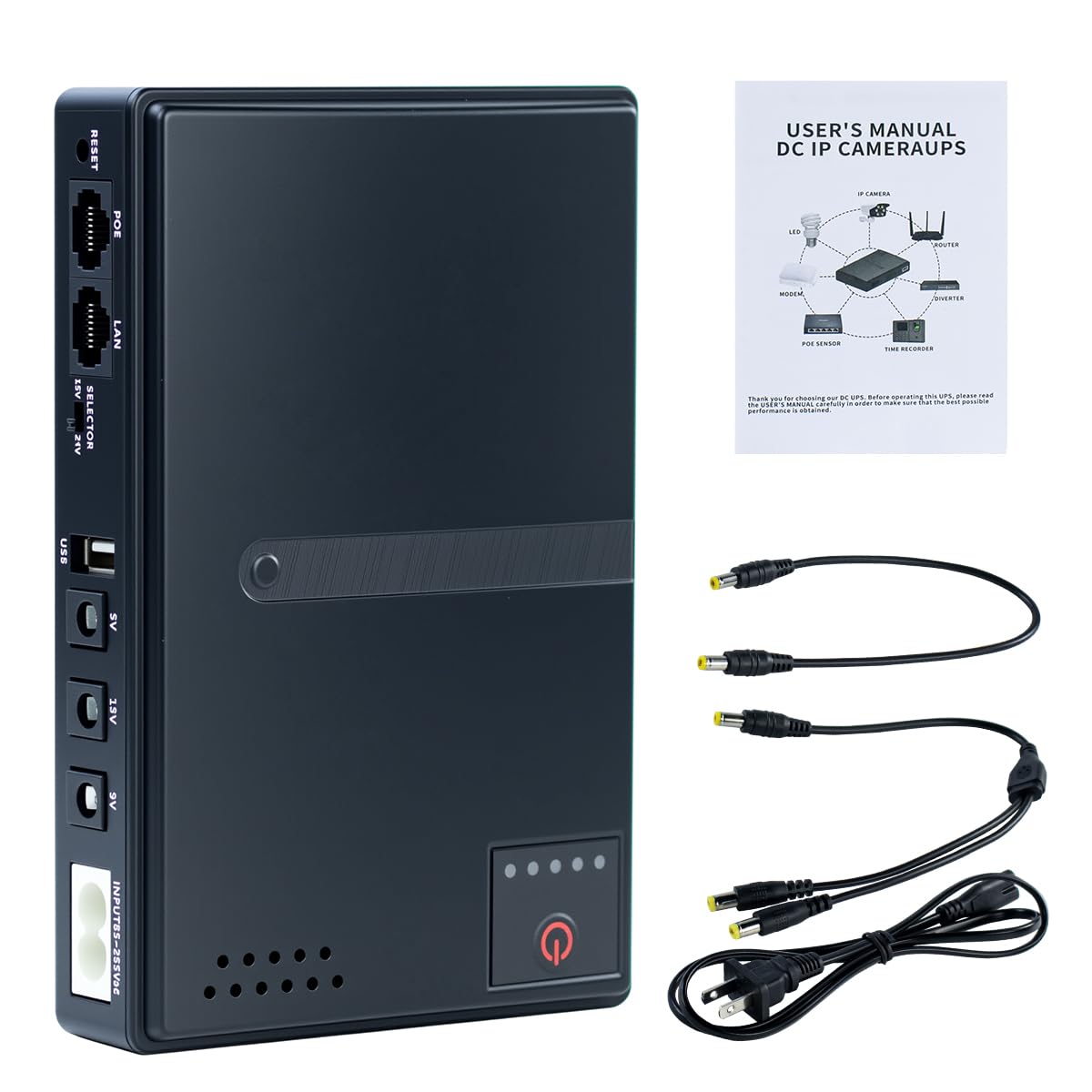 Fafeicy Mini DC UPS Batterijback-up Ononderbroken Voeding 20800 MAh voor Router Modemcamera met USB Type C POE-uitgang Kortsluitbeveiliging (EU- stekker