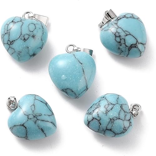 Miniatura 30 de Beadthoven - 10 dijes de piedra de corazón hinchado, piedras preciosas curativas para chakras, reiki, cuentas para hacer collares, joyas, día de San