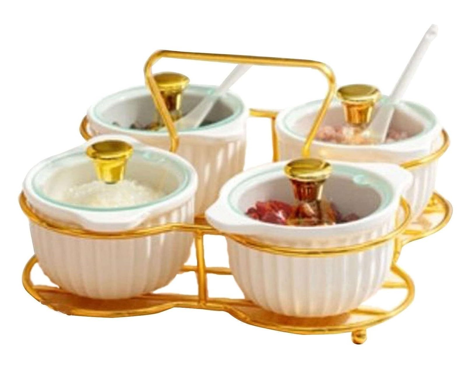Pots à Épices Assaisonnement Box Set Coffret D'assaisonnement En Céramique, Avec Couvercle De Cuillère Et Plateau, Pot D'assaisonnement, Boîtes À Condiments Avec Cuillère, Sucre À Épices De Cuisine Po