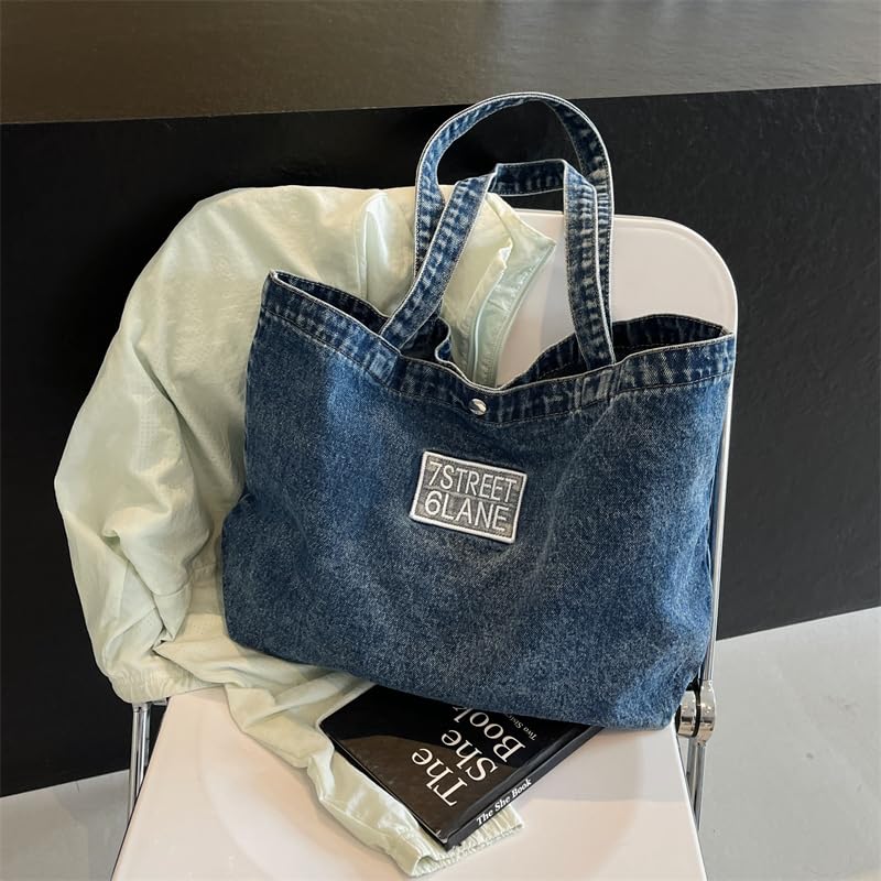 Bolso tote grande de denim para mujer, bolso de hombro con gran capacidad, ideal para verano y playa miniatura 4