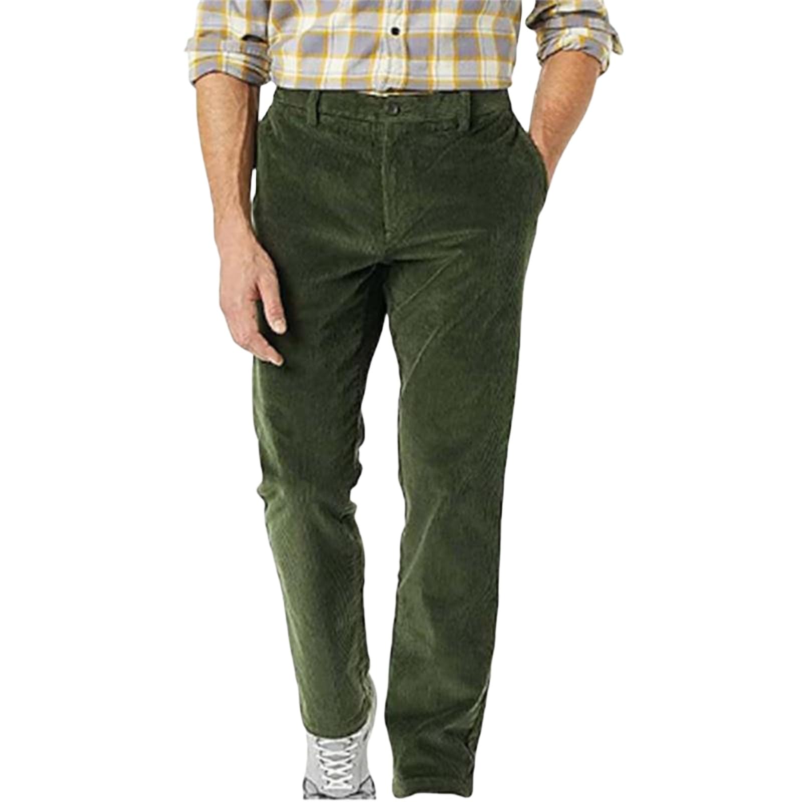 Men's Corduroy Pants Pleated Front Regular Fit Elastic Waist Classic Casual Stylish for Fall Winter
