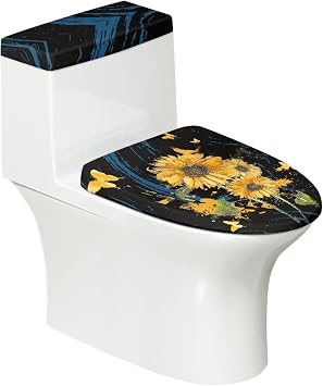 Yellow Butterfly Sunflowers Toilet Lid Tank Dustproof Covers, Soft Durable Toilet Lid Cover Universal for Most Toilet Bowl Lids, Home Dormitory Bathroom Decor