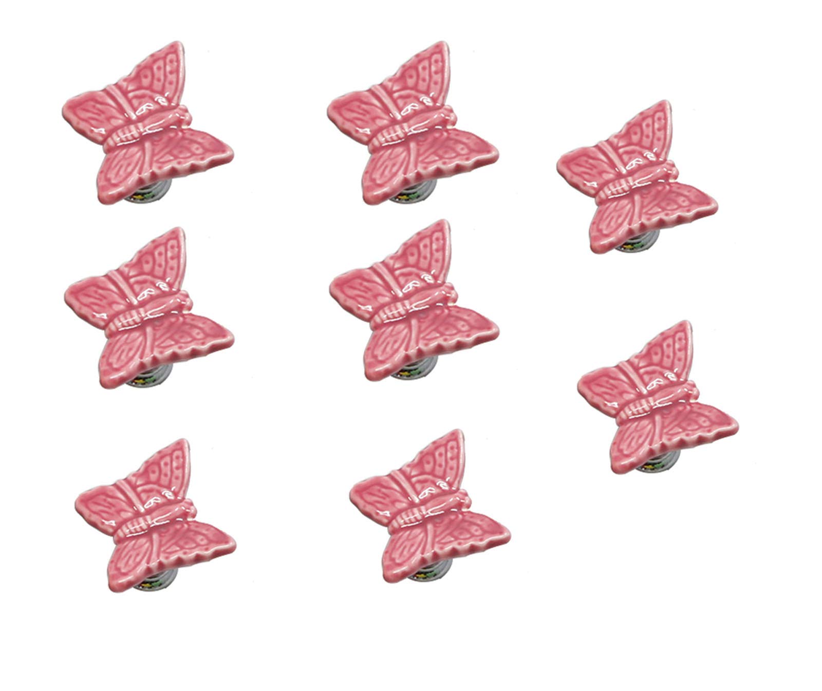 Pack of 8 Pink Butterfly Shaped Ceramic Drawer knobs with zinc Alloy Base Cabinet pulls Dresser Wardrobe Handles
