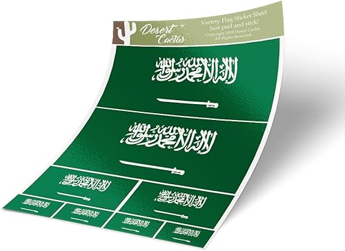 Desert Cactus Pegatina de bandera de Arabia Saudita, tamaño variado, paquete de 8 piezas en total con logotipo de niños, álbum de recortes,