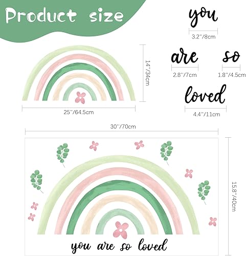 Miniatura 2 de Vinilo decorativo para pared de arcoíris, 30 x 14 pulgadas, diseño de corazón grande pastel, decoración de papel tapiz bohemio para niñas, niños,
