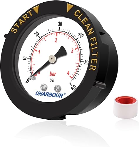 Medidor de presión de piscina de 60 psi, montaje trasero NPT de 14 pulgadas, medidor de presión de filtro de piscina de 2 pulgadas con bisel