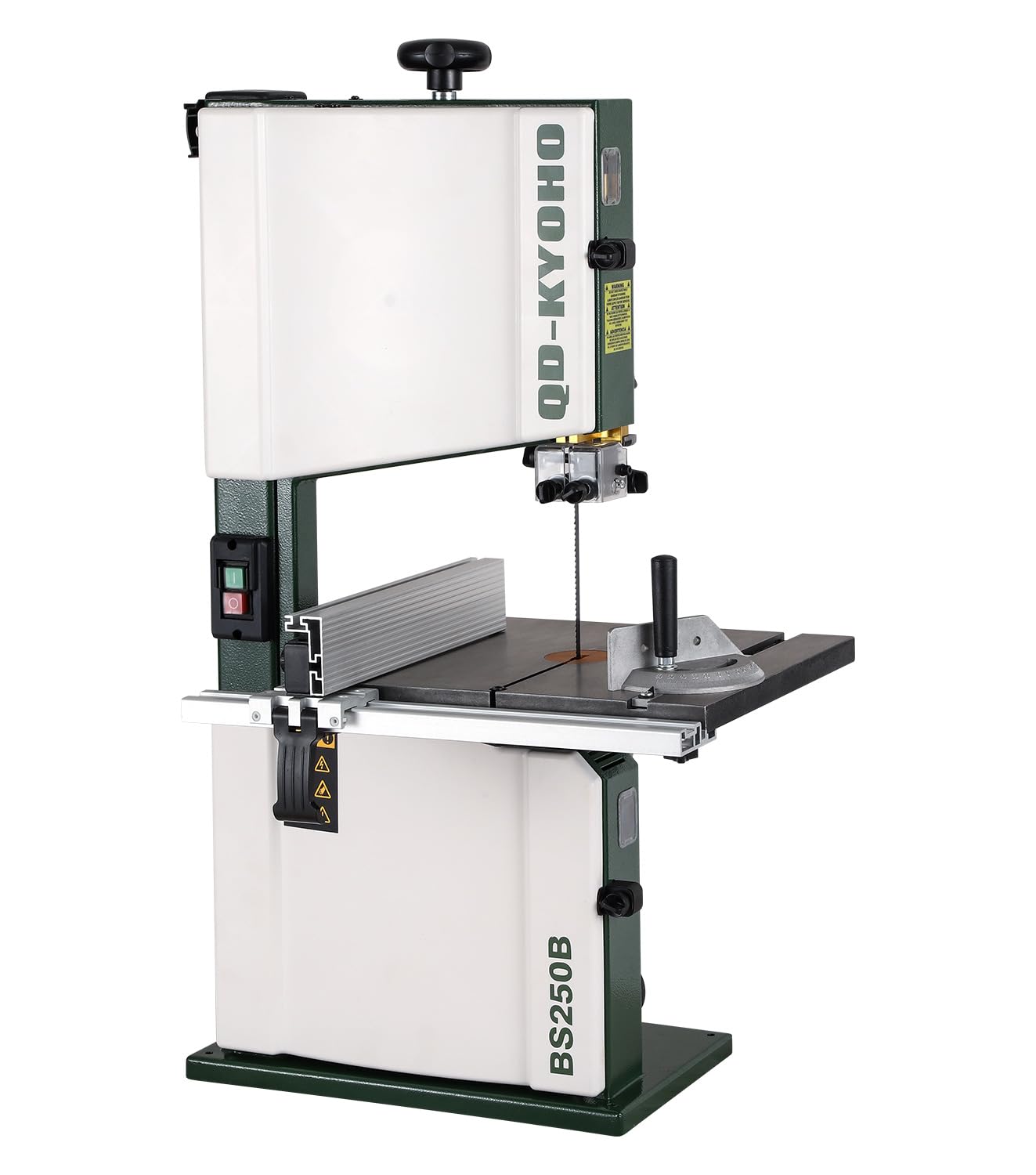 250B Tisch-Bandsäge, Holz, 350W Kupfermotor, 2-Gang 460/1000 m/min, Schnitthöhe 120mm, Tischneigung -5° bis 45°, Rad-Ø 250mm, Sägeblatt 1790mm, Stahlrahmen