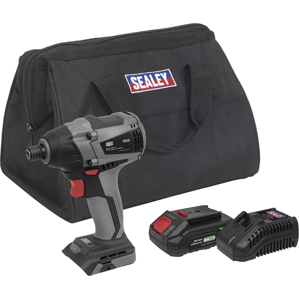 Sealey Black 20V 2Ah Sv20 Series 1/4" Hex Brushless Impact Driver Kit - Cp20vidxkit1 Size 20