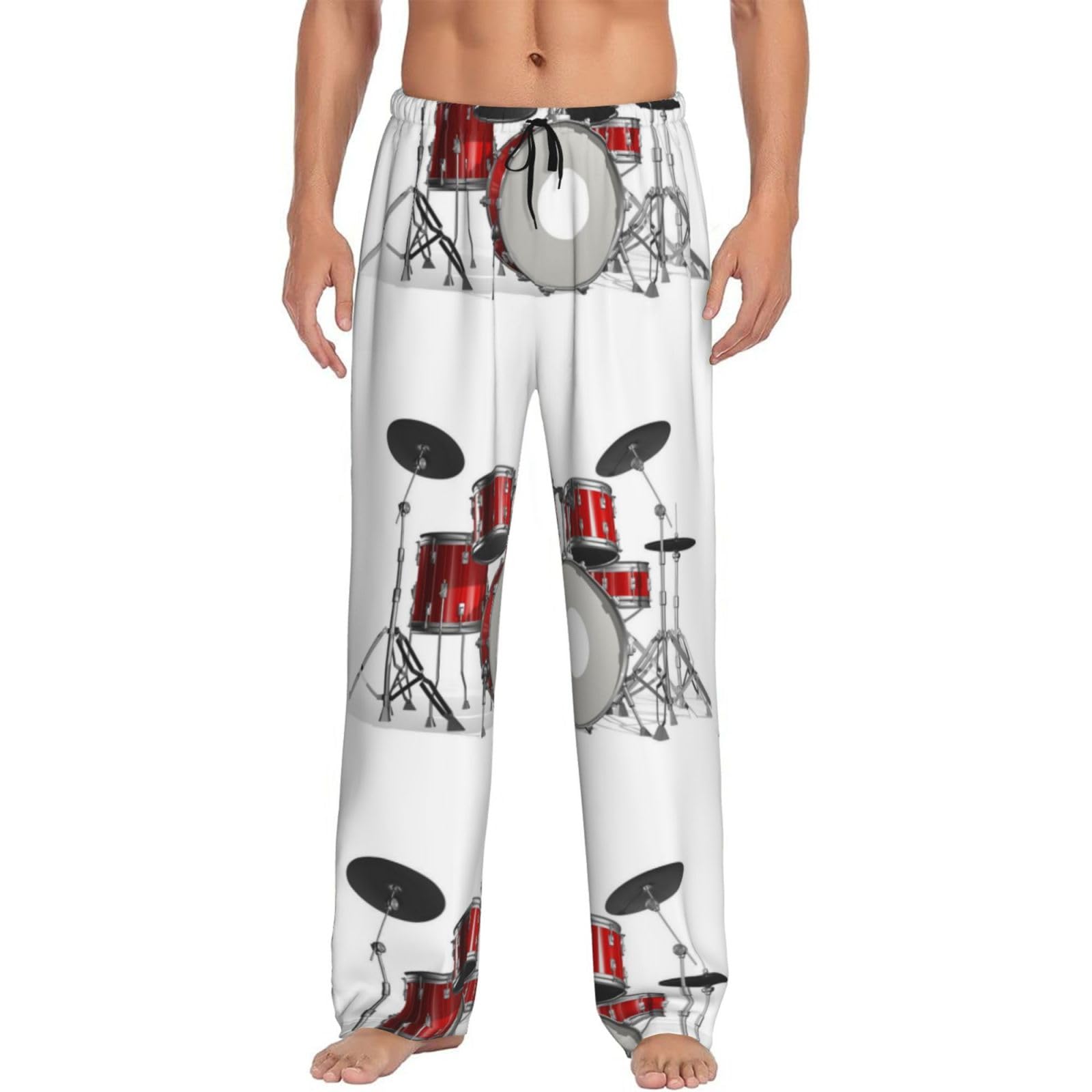 Cool Drum Set Men'S Pajama Pants Loose Leisure Loungewear Lie In Bed Sofa With Pockets Elastic Waist