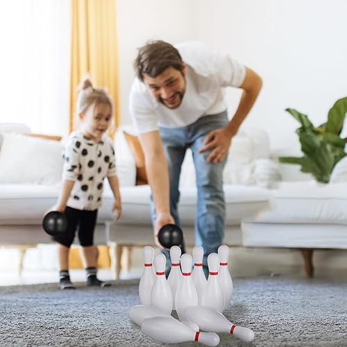 Miniatura 8 de STOBOK Juego de bolos para niños con 10 pines de plástico y 2 bolas, juguete deportivo para interiores y exteriores, juguetes educativos para
