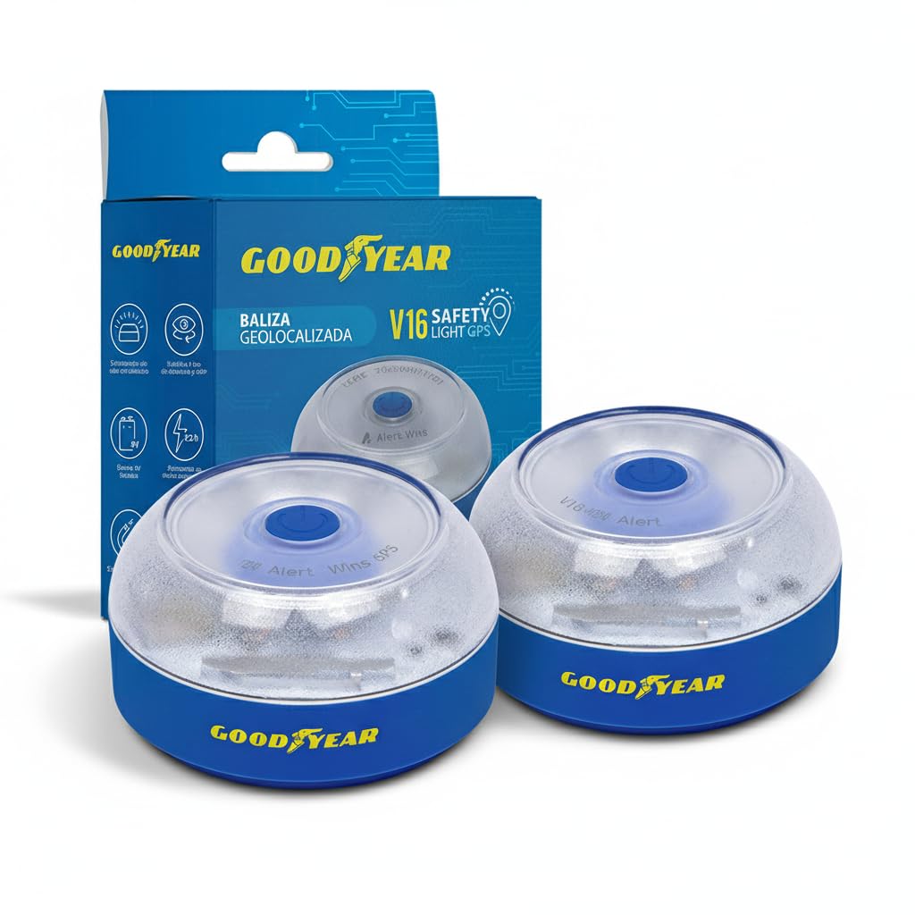 Goodyear - Lumière d'urgence pour voiture et lampe frontale, Safety Light v16, LED, base aimantée, conçue en Espagne, balise lumineuse