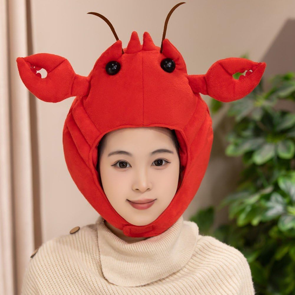 Funny Lobster Hat for Halloween Novelty Ocean Animal Cap Dress Up Cosplay Headgear for Adults Party Headwear Photo Props