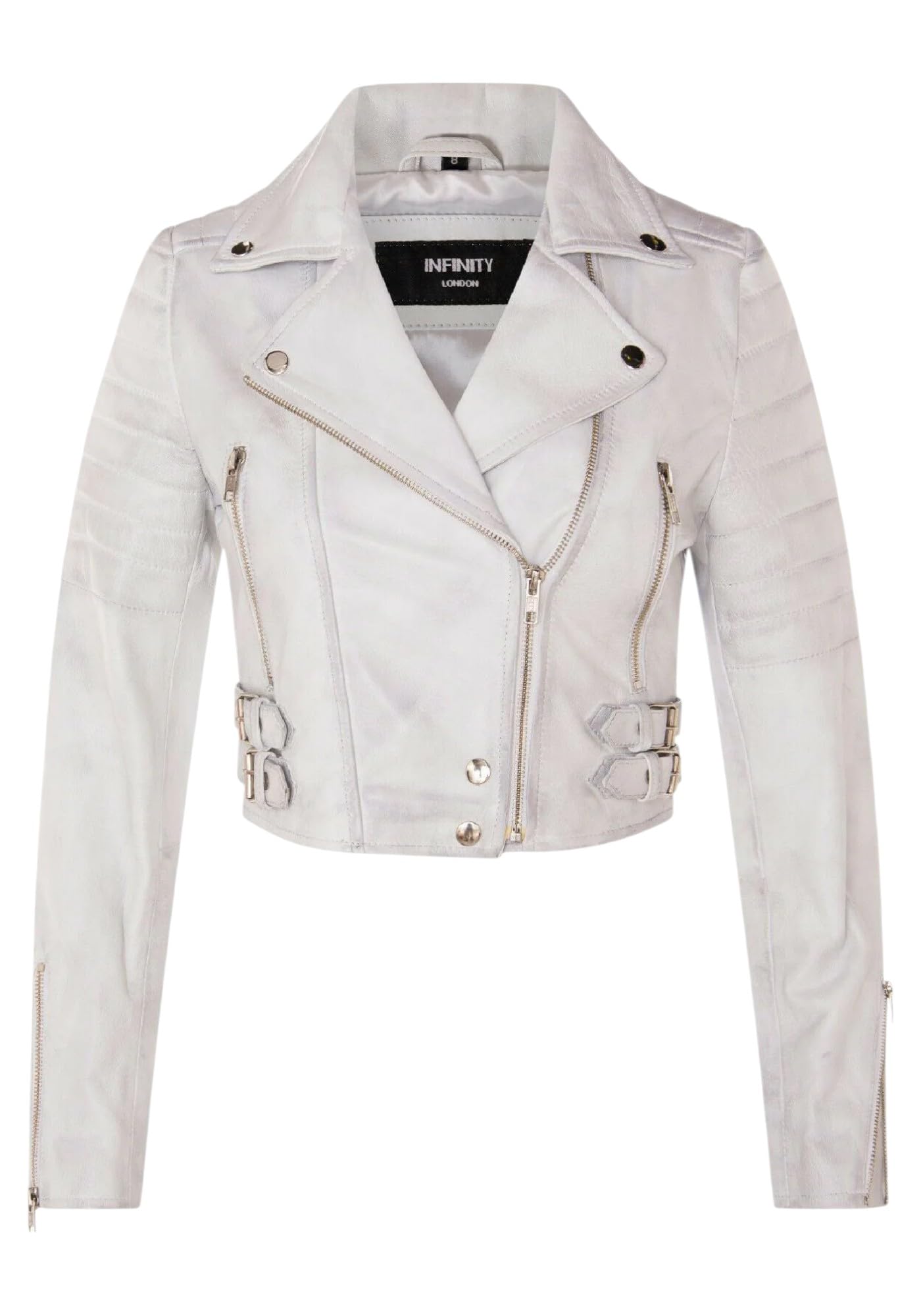 Infinity Leather Women's White Brando Cropped Leather Jacket - Longtown In Size 8