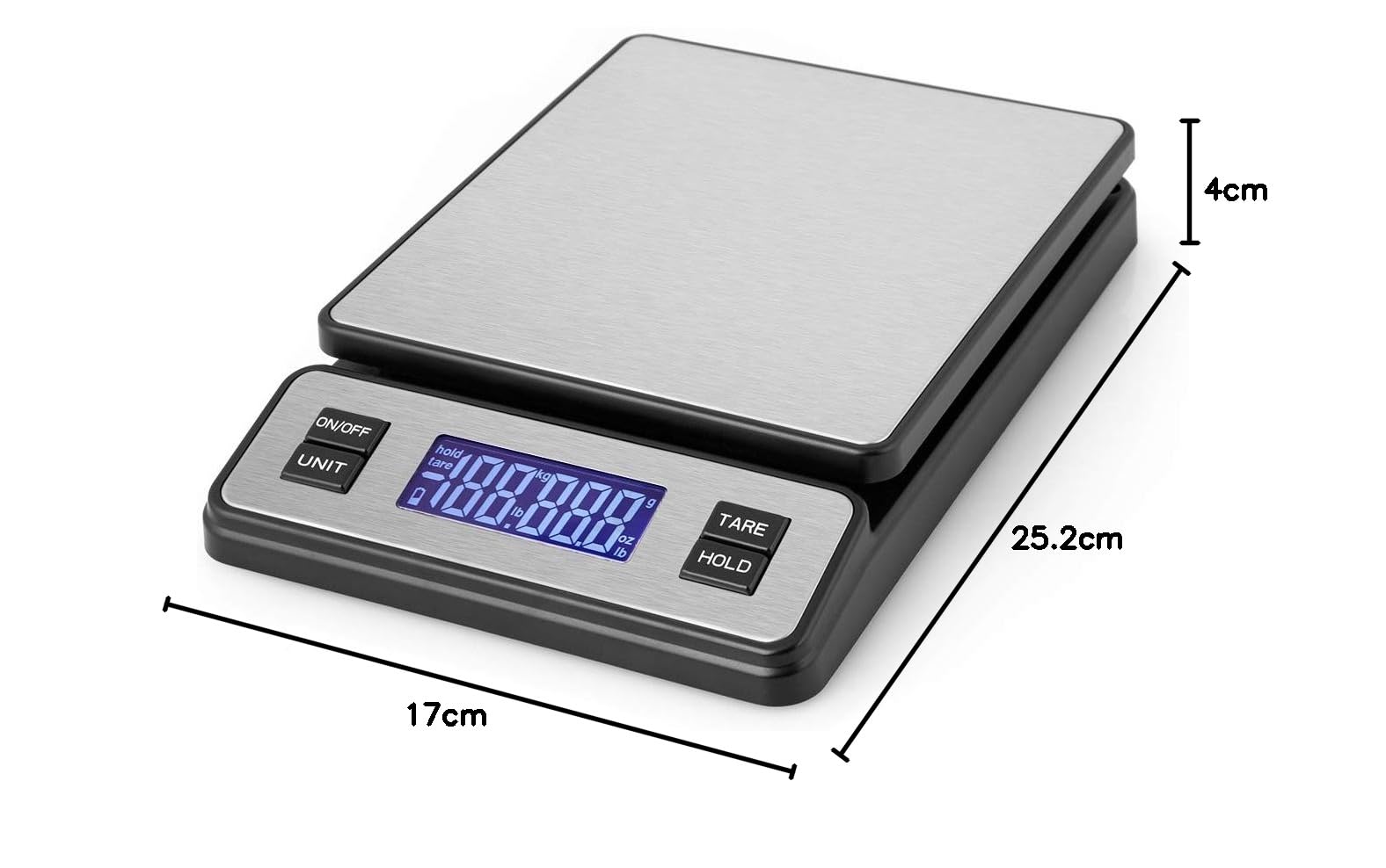 Orbegozo PC 3100, Báscula cocina digital, gran capacidad hasta 40 Kg, superficie INOX, escalado 2 g, pantalla LCD, conexión USB