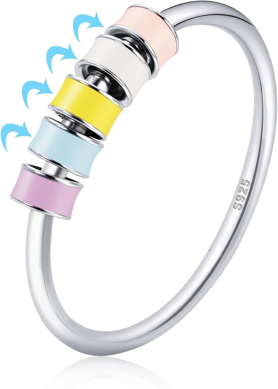 LOVECOM 925 Sterling Silver Fidget Anxiety Ring With Colorful Enamel Beads for Women Stress Relief Spinner Ring Anti Anxiety Rotate Stacking Funny Ring Jewelry Birthday Gifts for Mom Daughter
