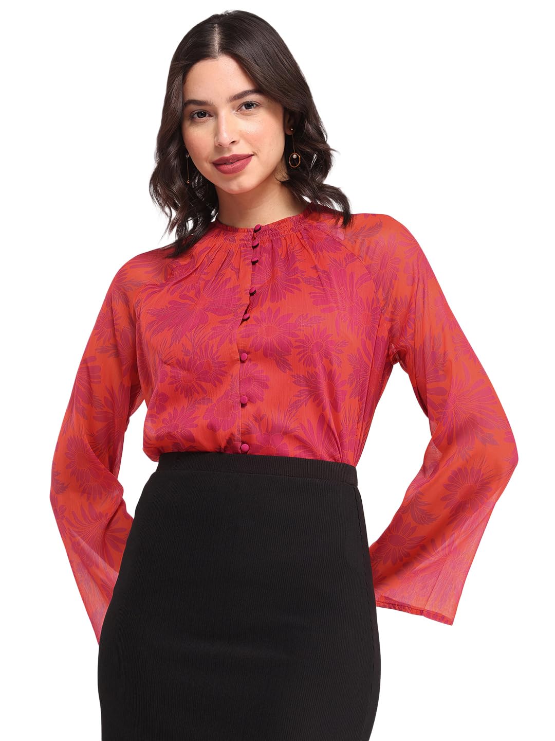 fablestreet Chiffon Round Neck Top - Orange-picture-39