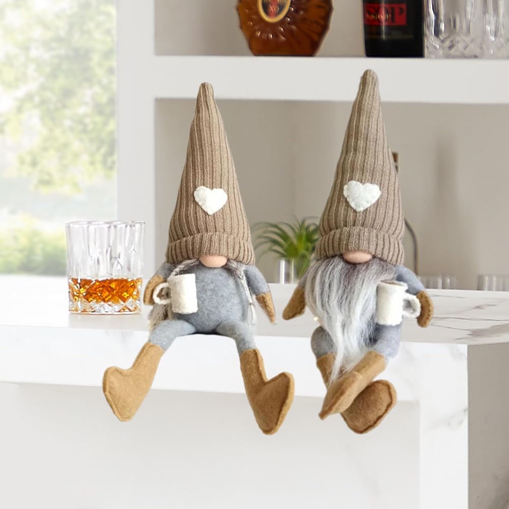 Caffè Gnomi Peluche Bambola Gonks Svedesi Fatti a Mano 2 Pezzi Decorazione Cucina Regali Donna Amanti Caffè