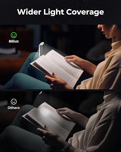 Miniatura 16 de 86lux Luz de libro, luz de lectura LED recargable con clip para uso en cama y noche, 3 temperaturas de color con atenuación continua, diseño de Oro