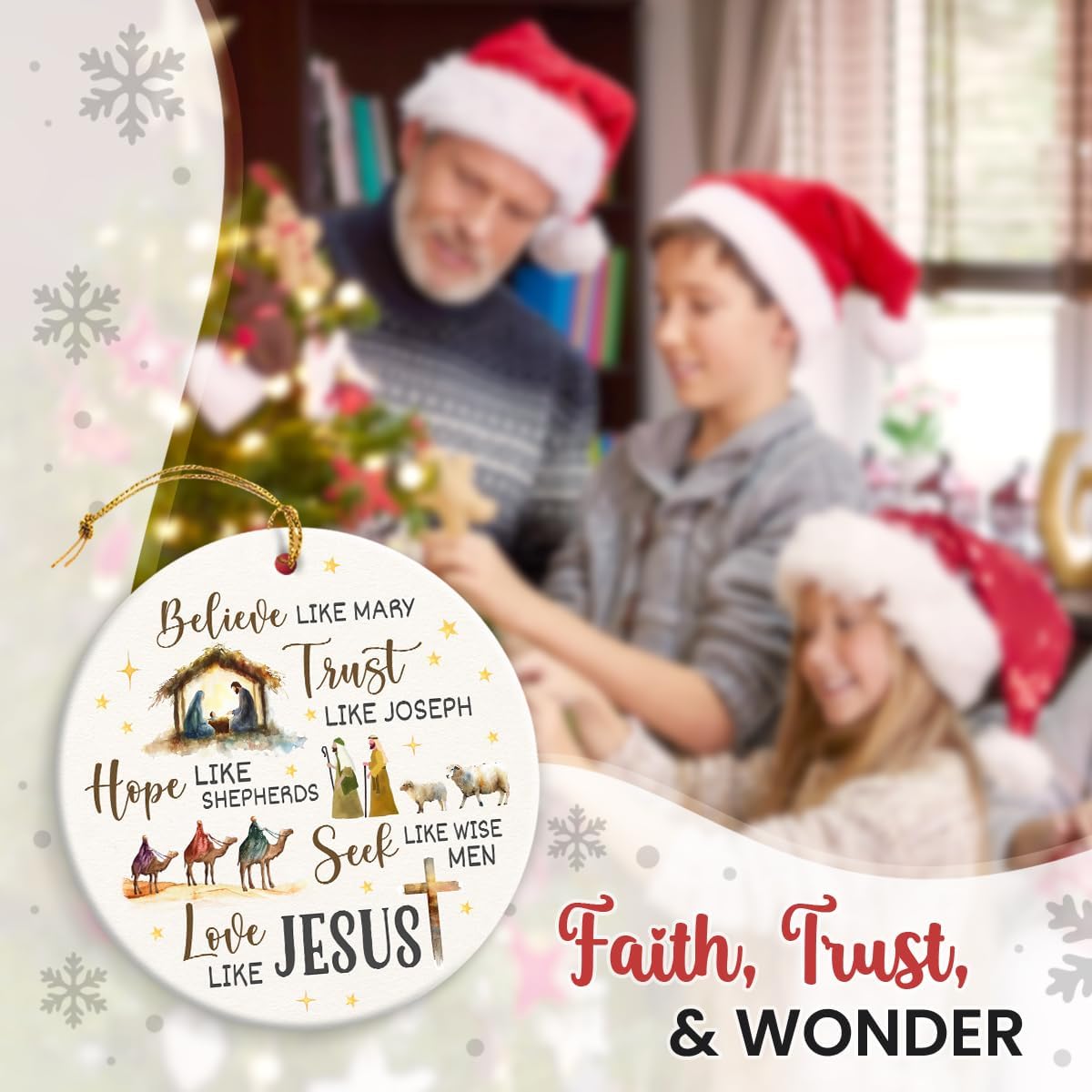 Nativity Christmas Ornaments 2026 - Believe Like Mary Trust Like Joseph Jesus Christmas Decorations - Round Ceramic Ornament for Christian Gifts, Religious Christmas Ornaments, Nativity Decor - Image 8