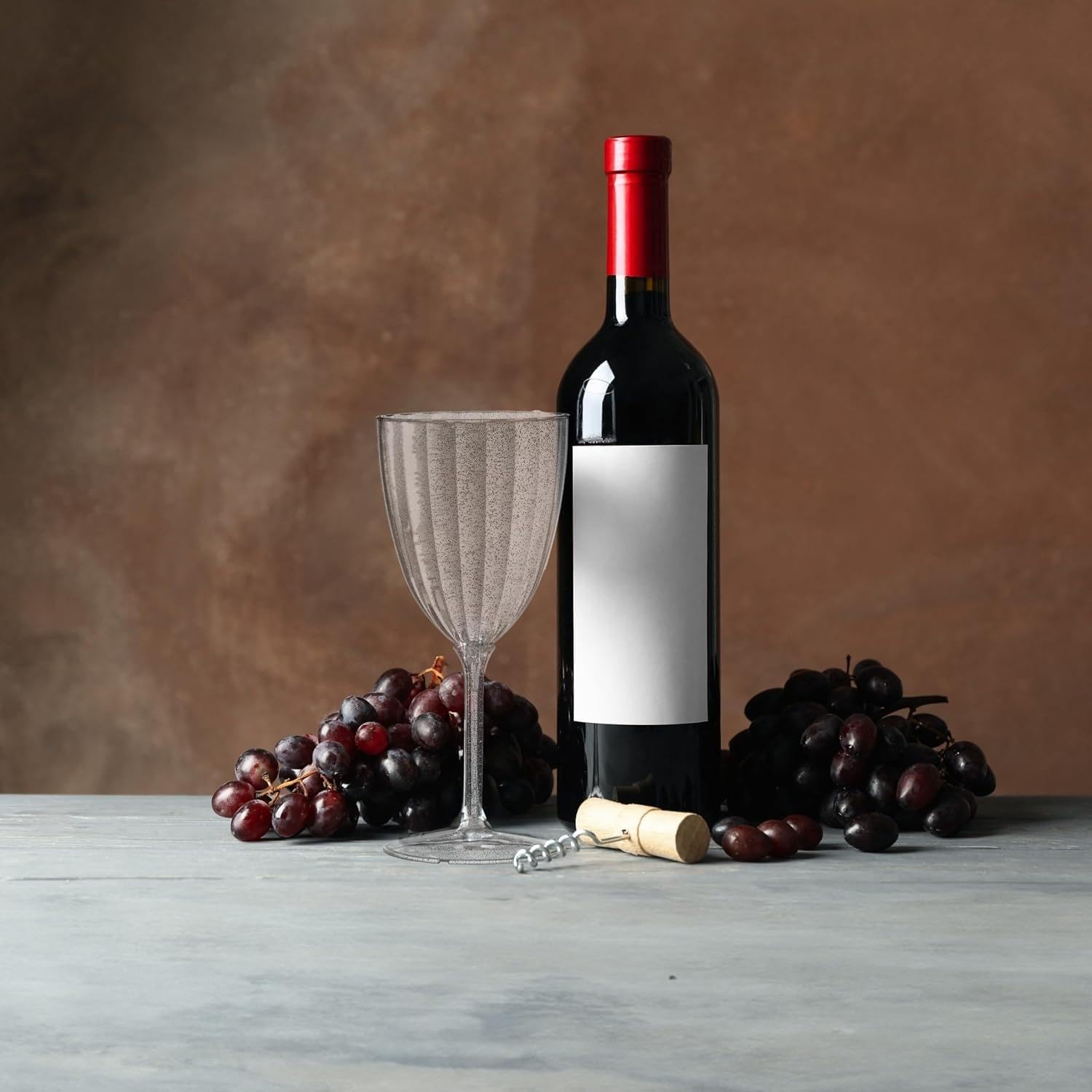 Decor Decorline - 96 Weingläser Kelch mit Stiel aus Premium-Kunststoff mit Silberglitter Wiederverwendbar Cocktailgläser für Hochzeiten & Partys, 200ml - Mehrweg & Stabil