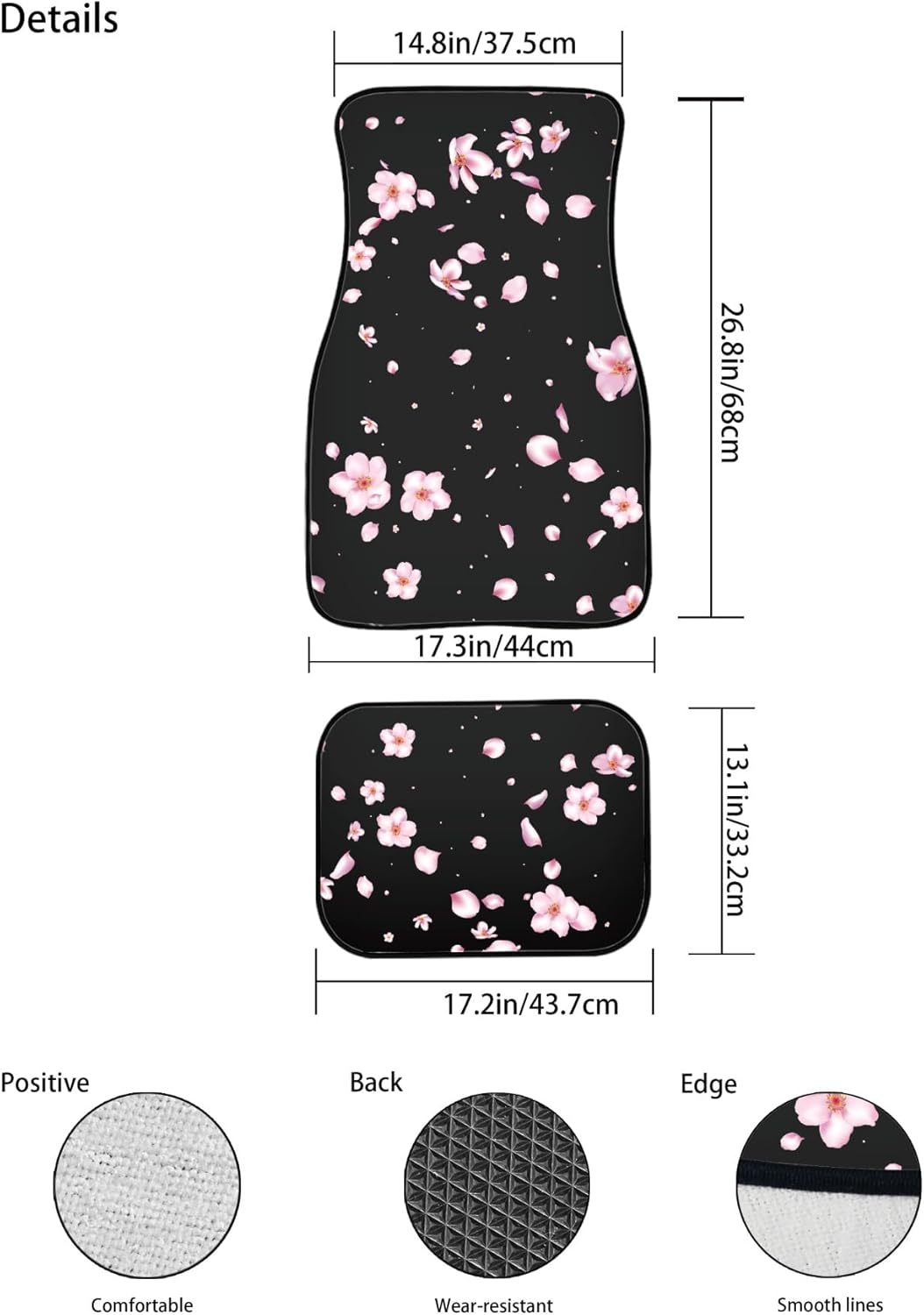Cherry Blossom Car Floor Mats Carpet Universal Abstract Japanese Pink Flowers with Flying Petals Floor Mats for Cars Vehicle Front Rear Rugs Floral Print Car Accessories for Trucks Sedans - Image 7