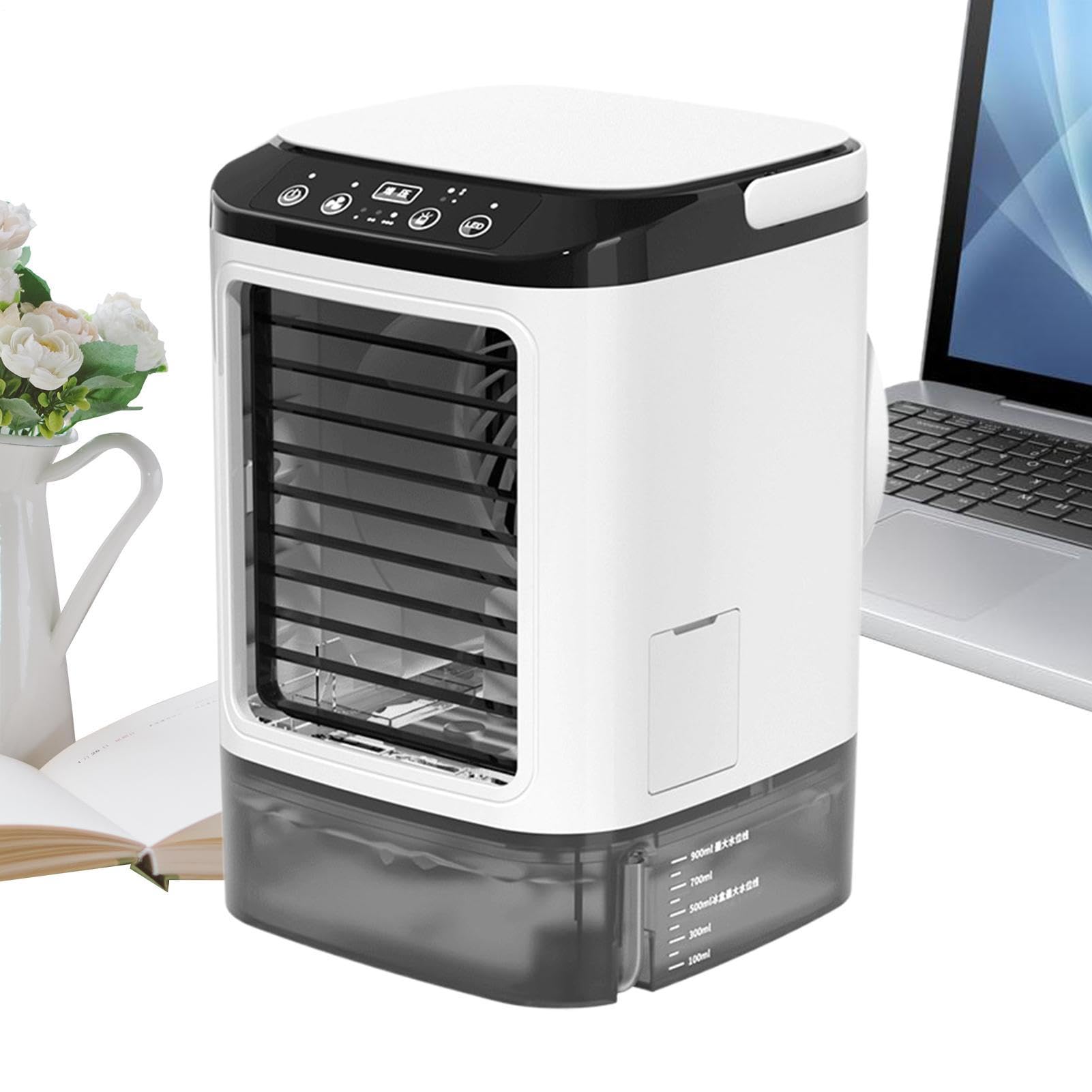 Mini climatiseur portable avec brumisation et ventilateur silencieux 3 vitesses à LED