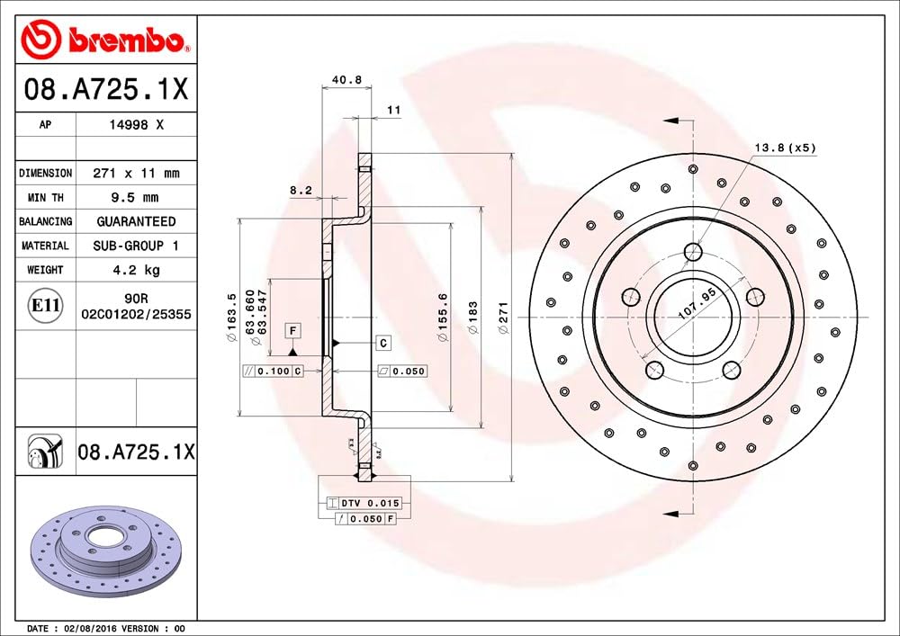 BREMBO 08.A725.1X tarcze hamulcowe, zestaw 2 sztuk