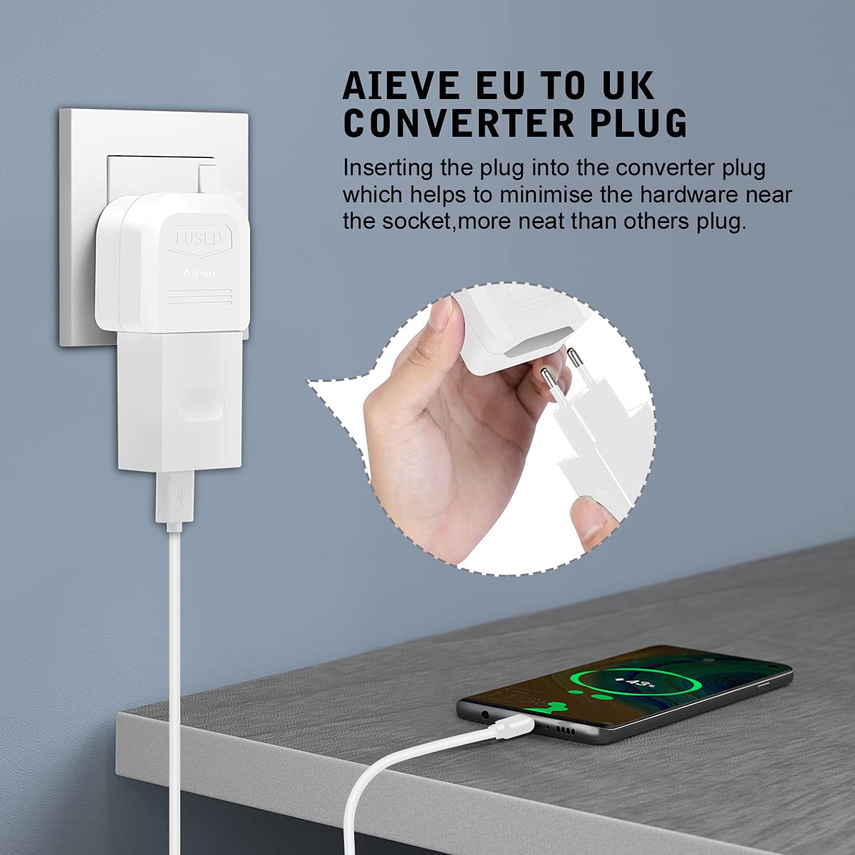 Buy European to UK Plug Adaptor,AIEVE 2 Pin EU to UK 3 Pin Adapter Plug