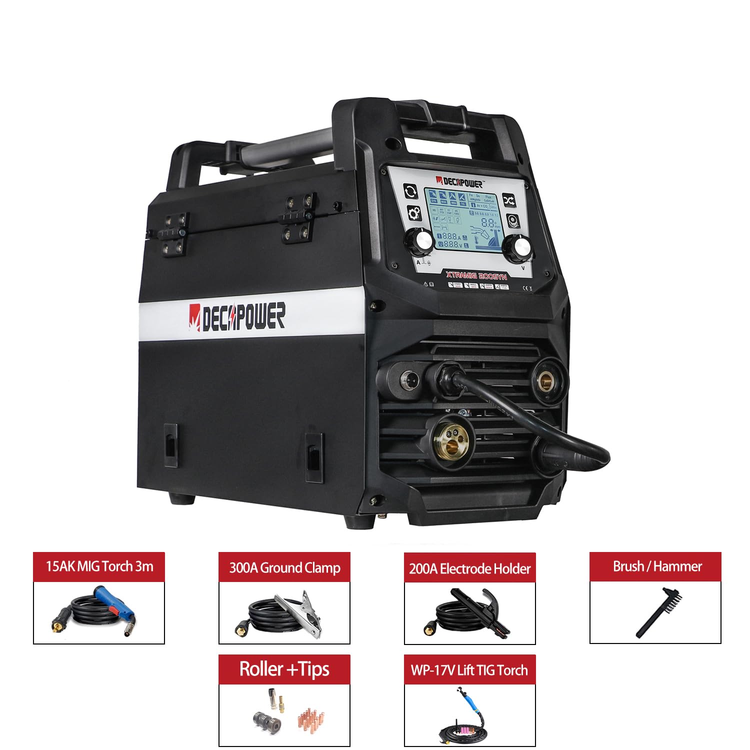 Decapower équipement pour soudage poste a souder 200A MIG avec gaz et sans gaz MAG MMA TIG fil fourré 4 en 1 mig avec accessoires (XTRAMIG + Forfait 3)