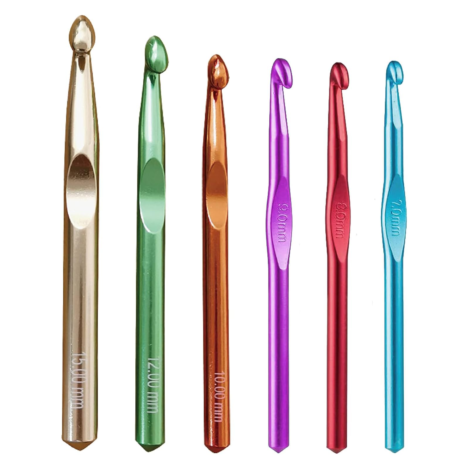 Large Aluminum Crochet Hooks Set 7mm, 8mm, 9mm,10mm, 12mm, 15mm, Big Standard Size Crochet Hooks