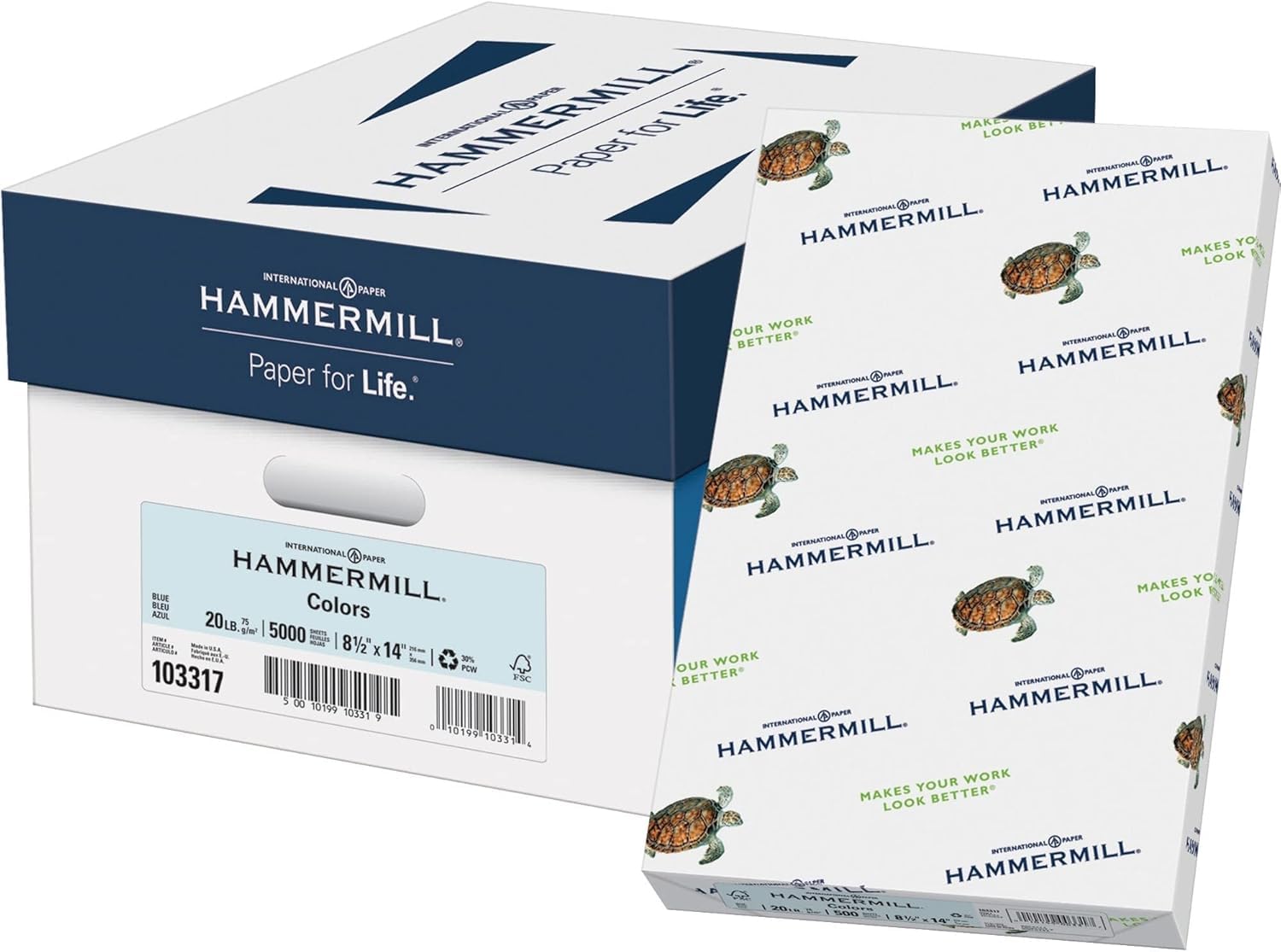 Hammermill Colored Paper, 20 lb Blue Printer Paper, 8.5 x 14-1 Ream (500 Sheets) - Made in the USA, Pastel Paper, 103317R
