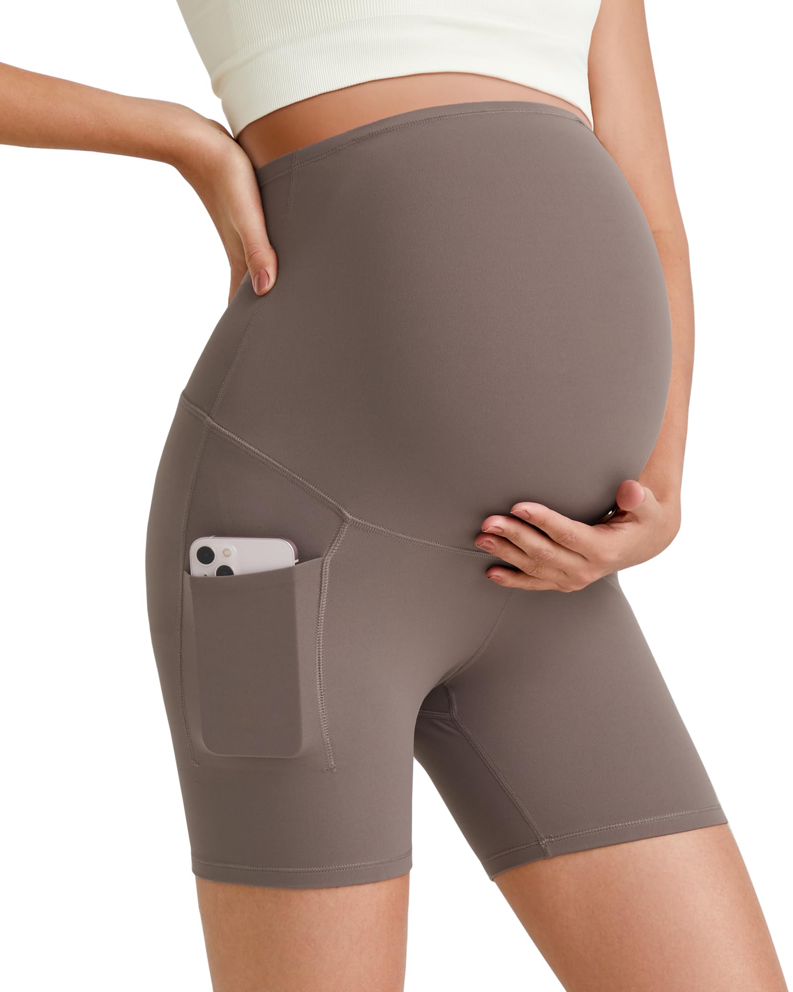 G4Free Umstandsleggings Kurze mit Taschen High Waist Yoga Schwangerschaftsleggings Umstandshose Schwangerschaftshose Stretchy Radlerhose Damen
