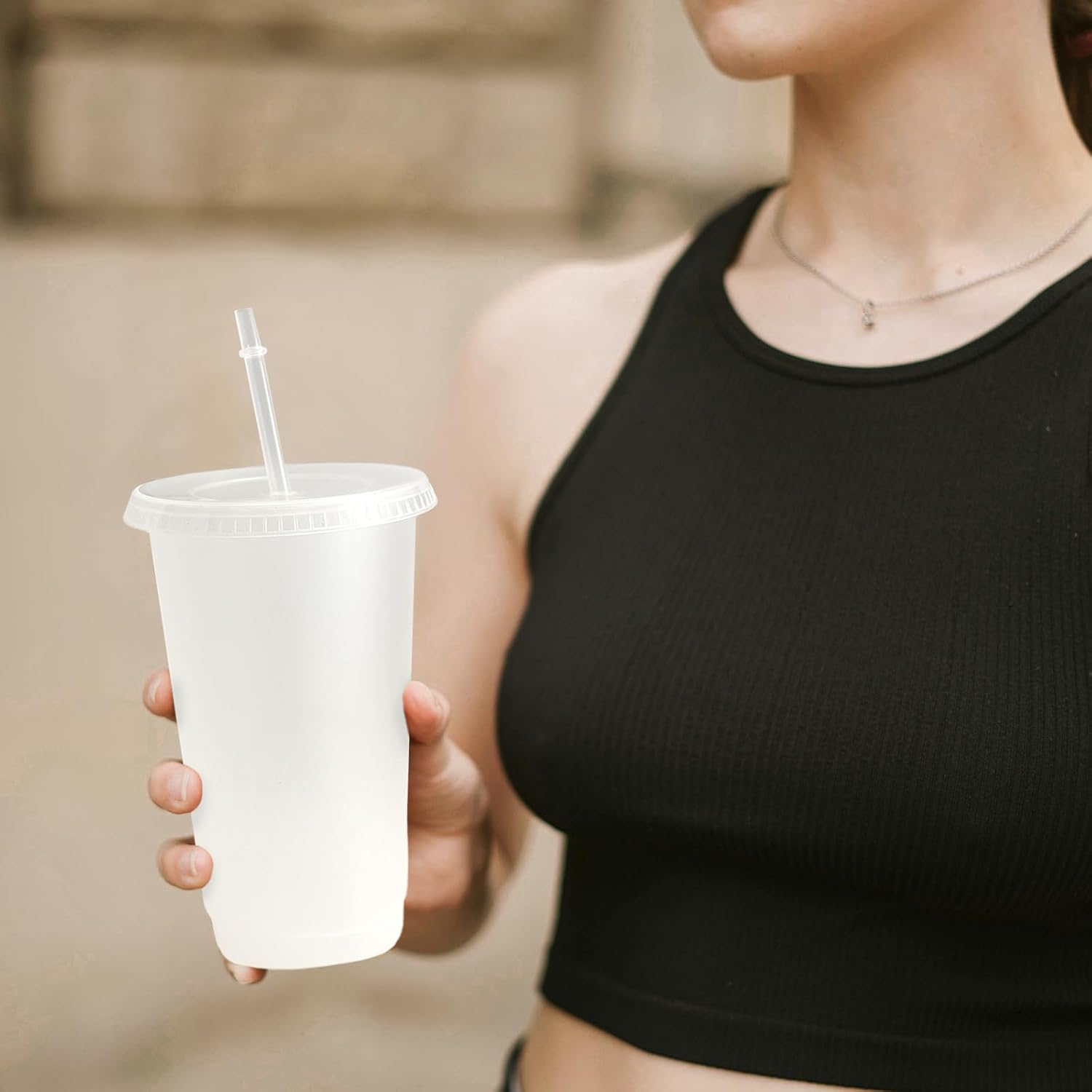 YOUKE OLA 72 Pack Plastic Tumblers with Straw and Lid Reusable Plastic Cups Drinking Straw Tumbler Bulk Customizable Iced Coffee Cup Water Bottle for Vinyl DIY Parties Birthdays 24oz Frosted - Image 6