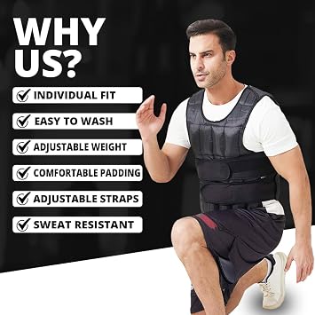 MAXSTRENGTH Adjustable Weighted Vest for Fitness, Cardio, Running, and Strength Training – 10kg, 15kg, 20kg, Comfortable & Durable Design