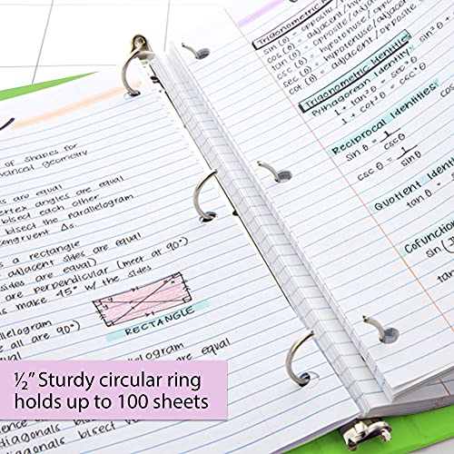 Image of BAZIC Products 1 /2 inch Lime Green 3-Ring View Binder, Round Ring, 4-Pack | round rings, 1 /2 in Lime Green view 3-ring binder, 2 inside pockets, holds up to 100 sheets, Durable poly cover, 2 Pocket