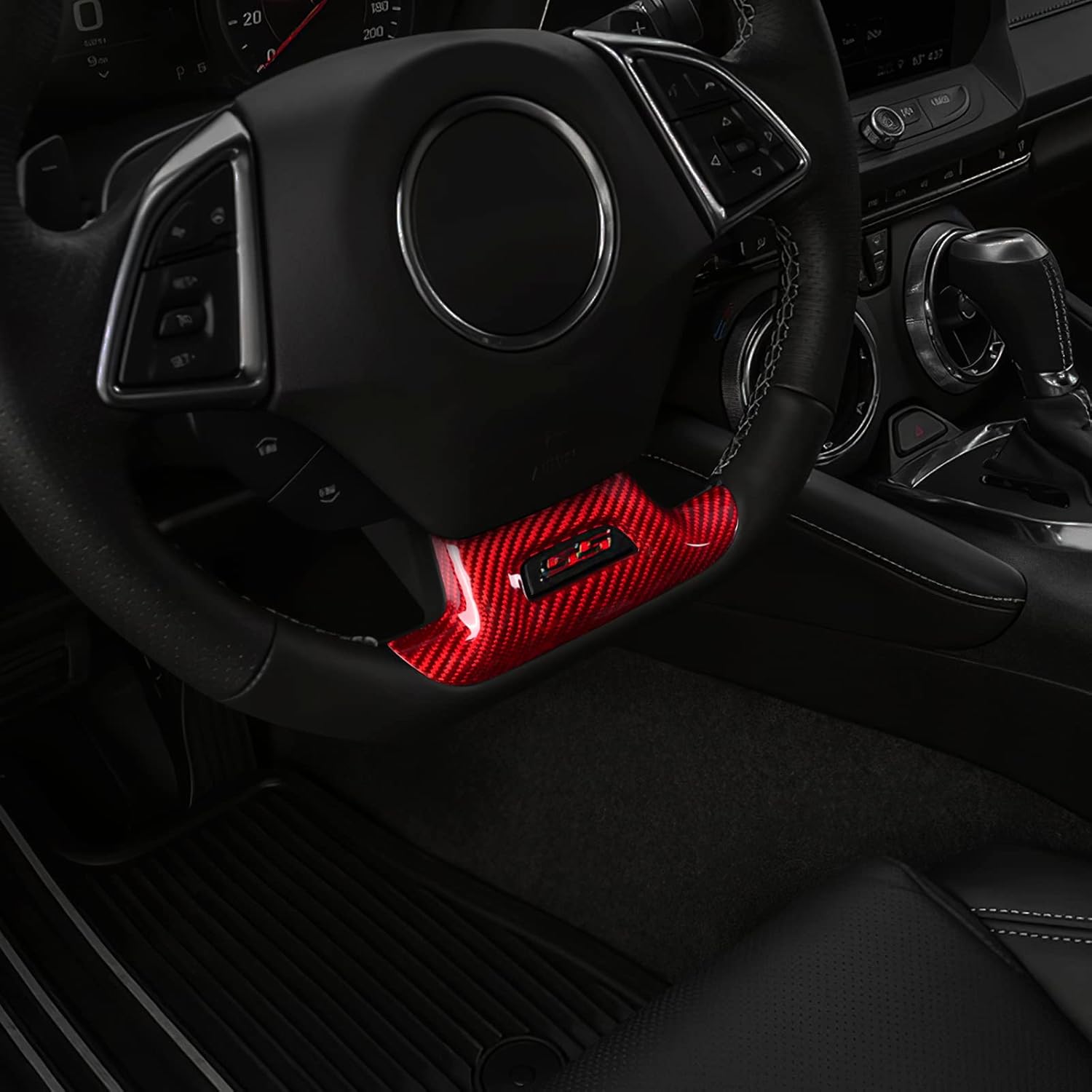 AIRSPEED for Camaro Steering Wheel Chin Frame Cover Carbon Fiber Steering Wheel Cover Interior Trim Accessories Compatible with Chevrolet Camaro 2016-2021, Deluxe Version (Red)
